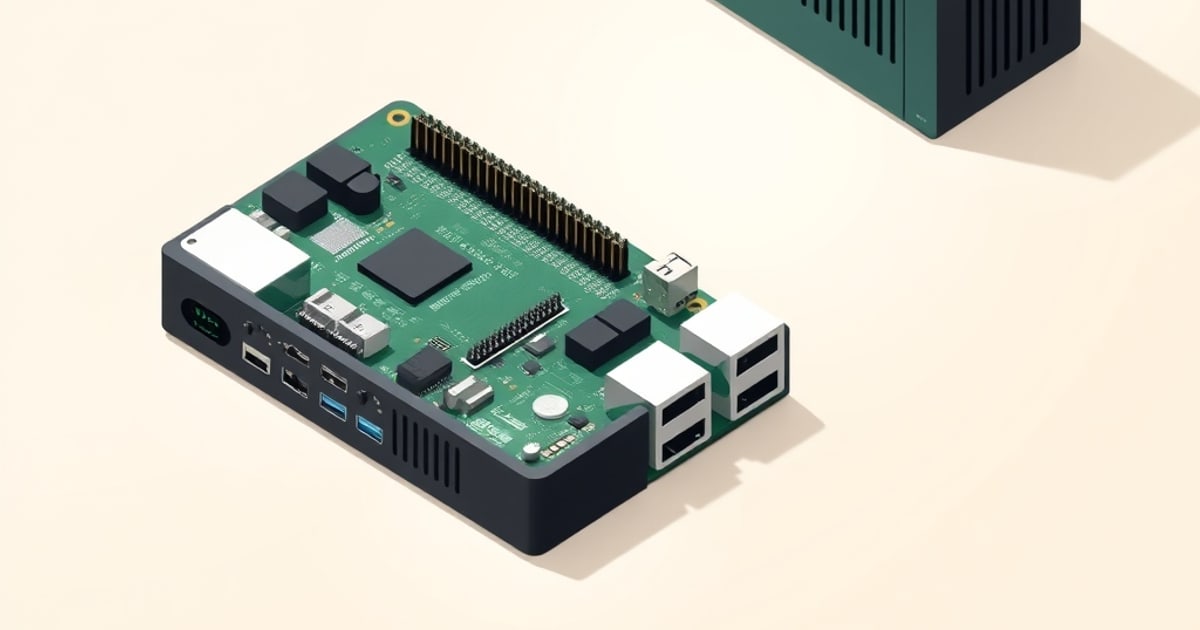 Isometric lineup of three homelab devices: Intel mini PC, compact NAS, and Raspberry Pi side by side